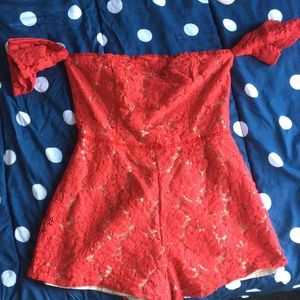 red sequin romper, off the shoulder short sleeves